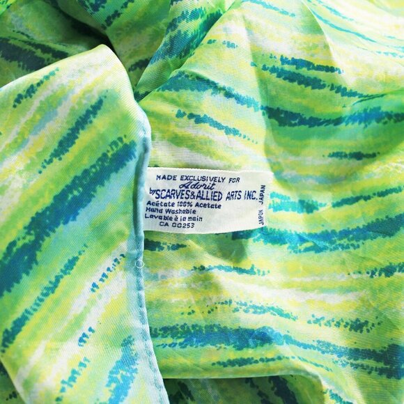 Vintage Green Blue Scarf Square Abstract Design Made in Japan 100% Aceta… - Picture 4 of 4